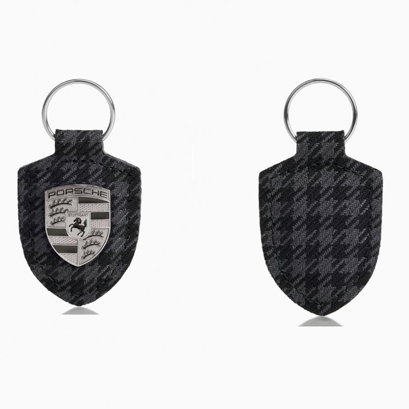 Porsche Original Genuine Turbonite Shield Emblem Car Keychain Black and Gray Houndstooth Pattern Key Chain