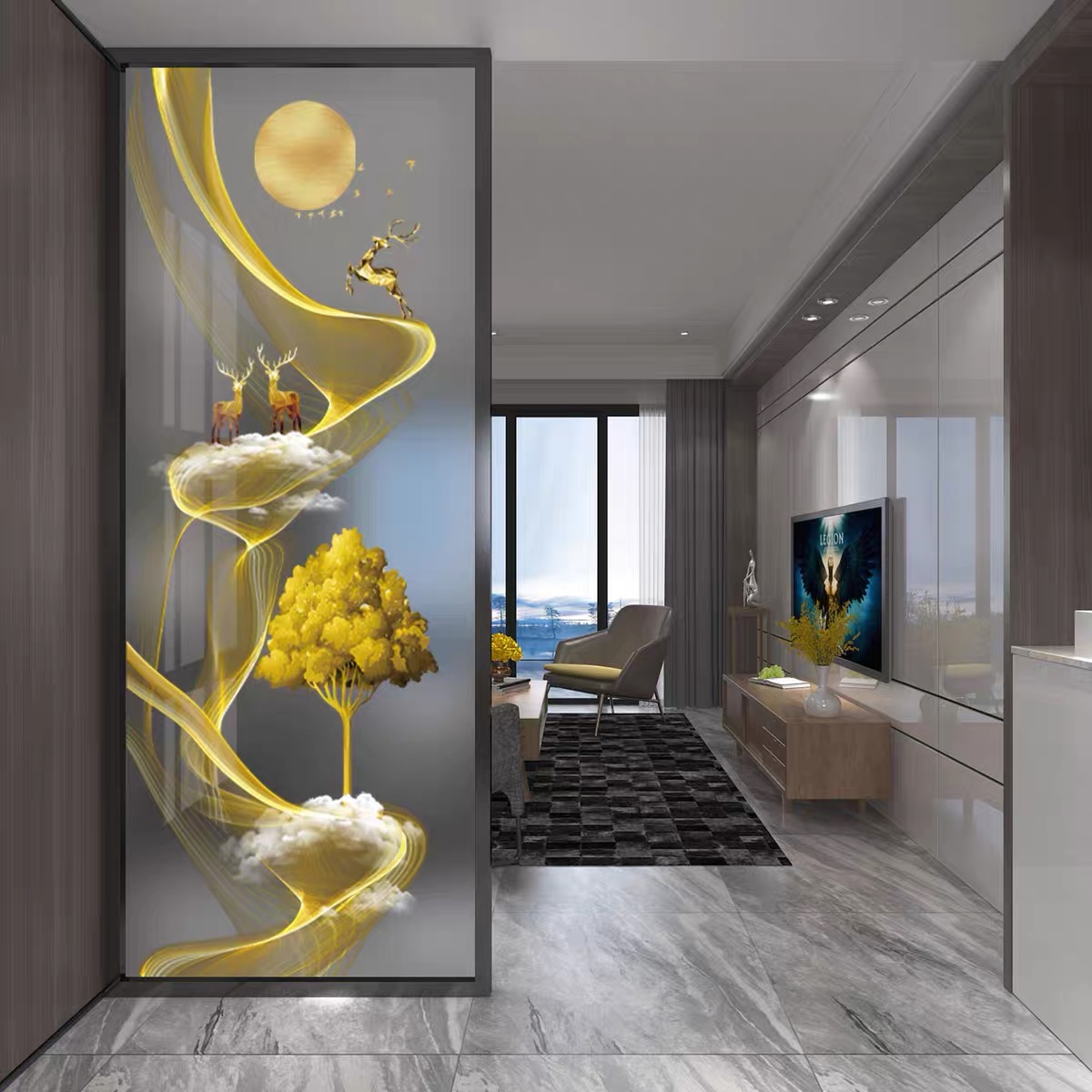Entrance to the family Xuanguan Living room light and luxurious glass screen partition modern minimalist decoration into the door shielded bedroom room Home