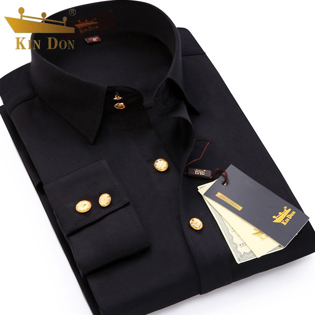 Golden Shield 2024 Spring and Autumn New Shirt Men's Slim Business Long Sleeve Trendy White Shirt Casual Copper Button Wedding