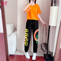 Trolling dance clothing new suit summer leisure fitness 2021 fashion printed short-sleeved sports two-piece loose