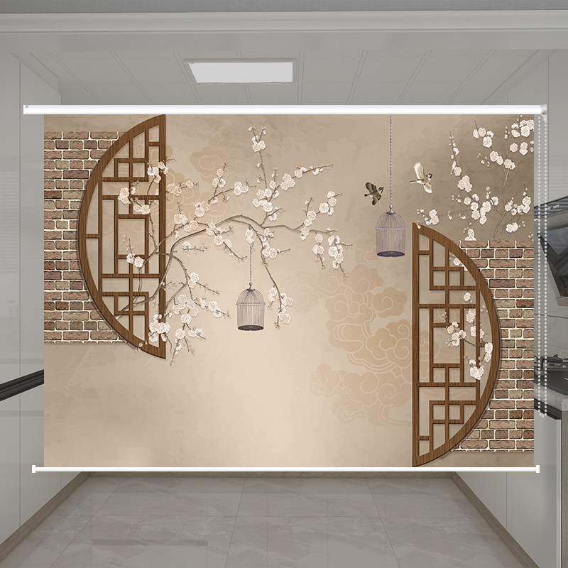 Customized retro-Chinese hand curtain lifting and downshading shading shading office room drawing room without punching curtain