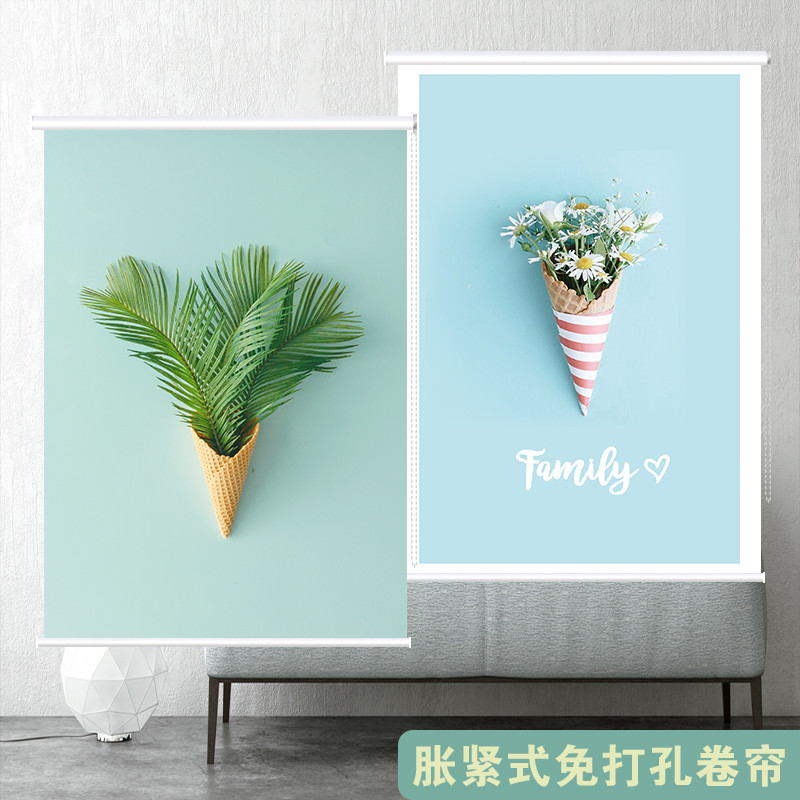 Roll curtain swelling type punch-free toilet bathroom kitchen shade and waterproof roll pull-up bedroom curtain