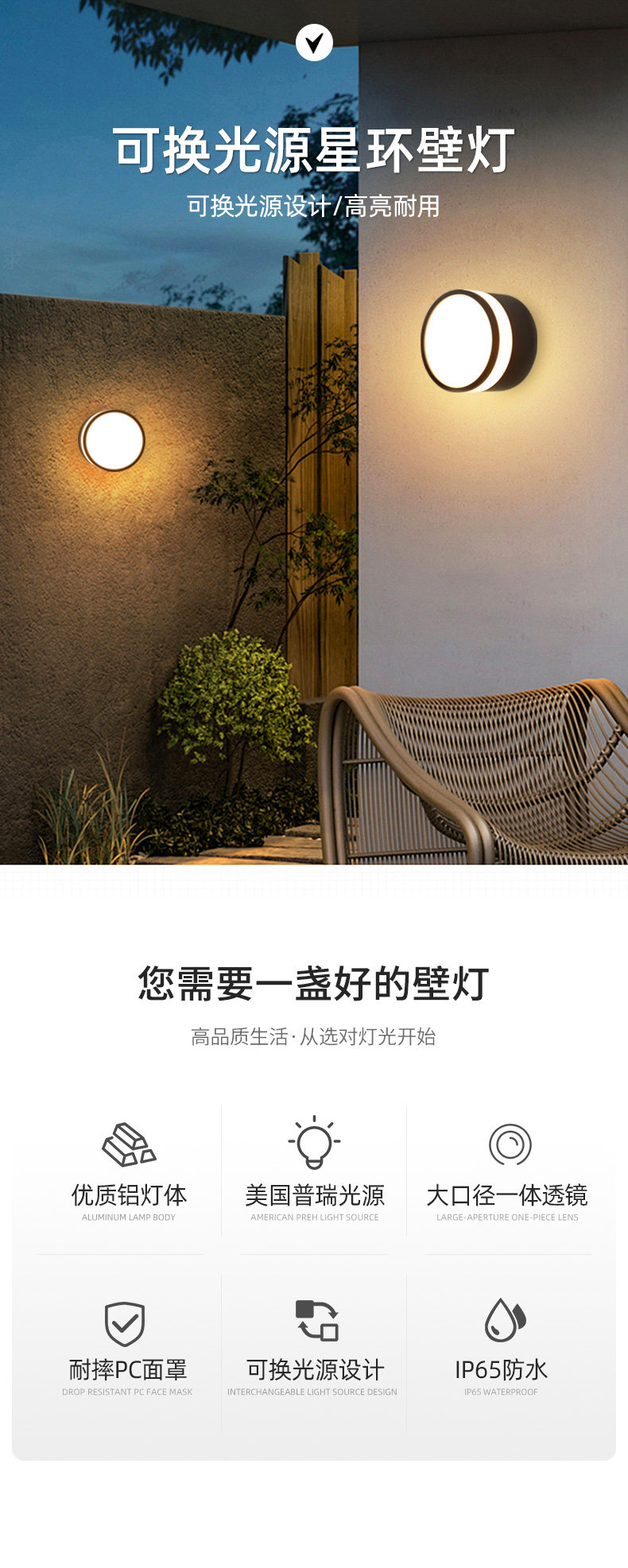 Открытый стене 山沃照明户外防水明装筒灯庭院别墅入户门口走廊阳台阳光房壁灯 Samvol