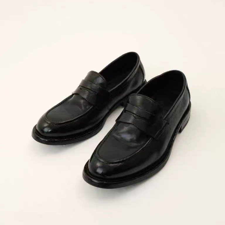DBFIT cowhide washed four-season commuting loafers increased thick sole casual soft surface distressed micro-pleated men's derby shoes