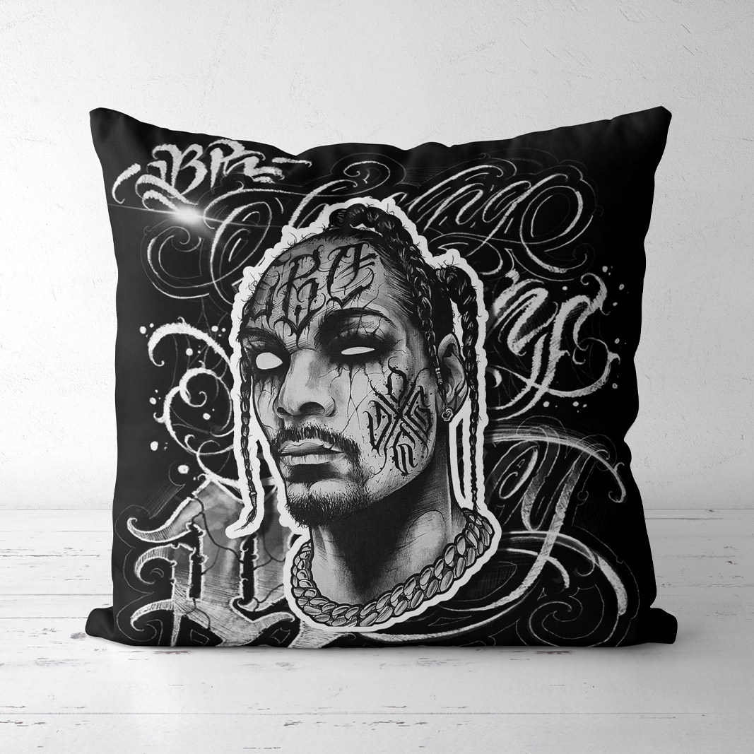 Hip Hop Rap Hard Nuclear Dog Lord Snoopdog West Coast Chicano Floral Body Character Chican Font Printed Holding Pillow