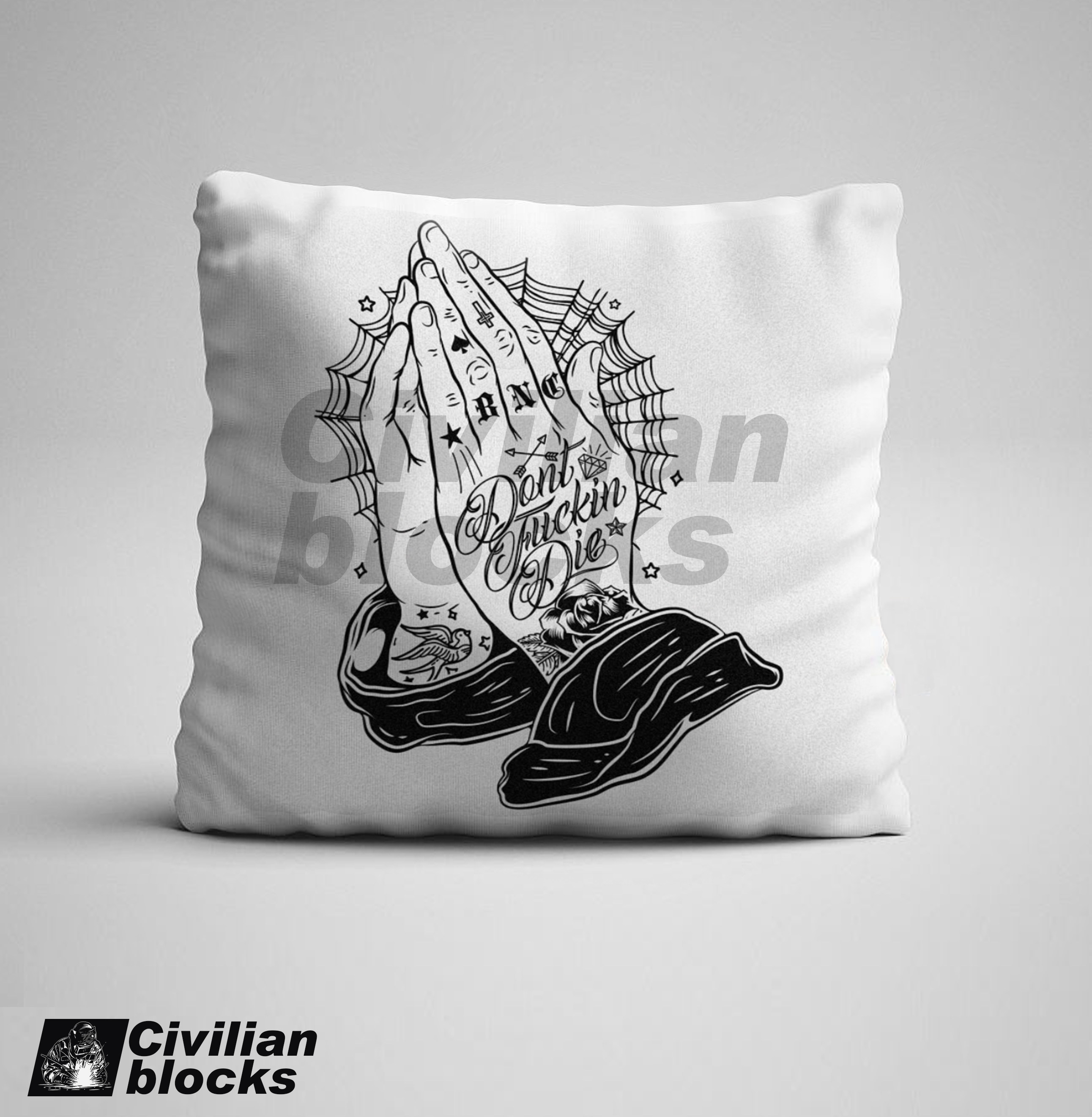 Chicano Old School God's Hand Hip Hop Rap Body Character Tattoo Printed Holding Pillow