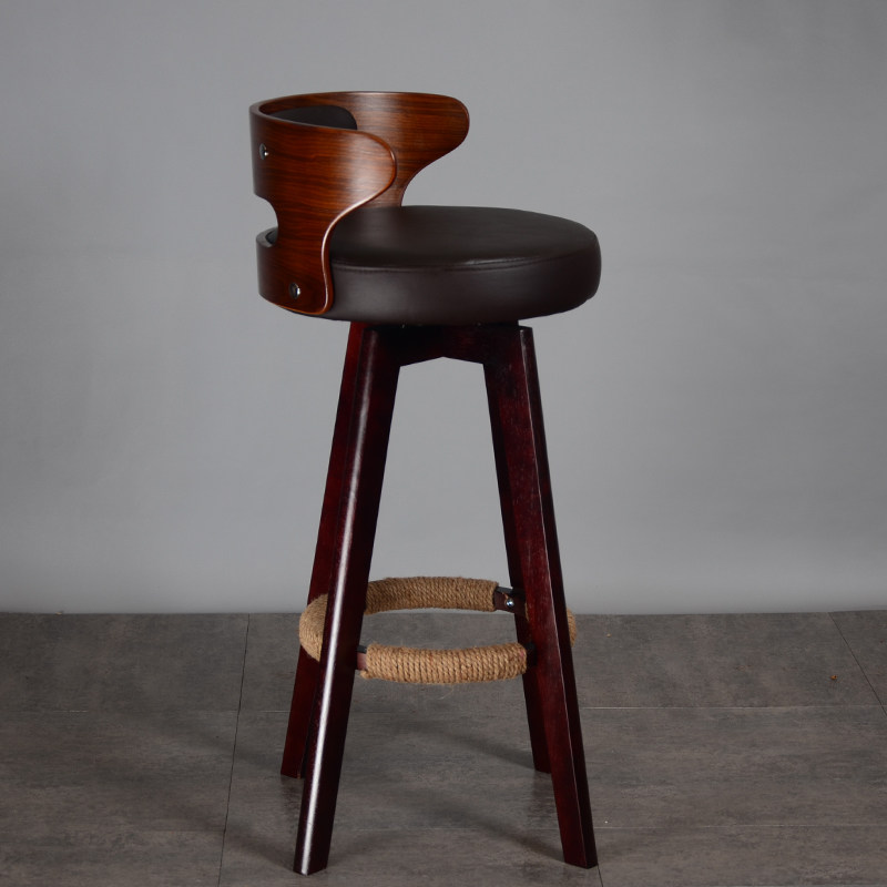 Solid wood high stool bar bench Nordic counter modern minimalist home swivel back front bar chair comfortable