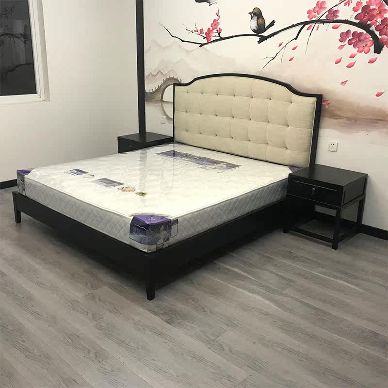 New Chinese solid wood bed modern Chinese style Chinese wind bedroom cloth art double wedding bed hotel-like family furniture custom