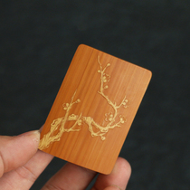 Famous Li Shuangfeis legacy handmade old jade bamboo left green carving hand card Ping An card 46 cards Wen play with bamboo ware