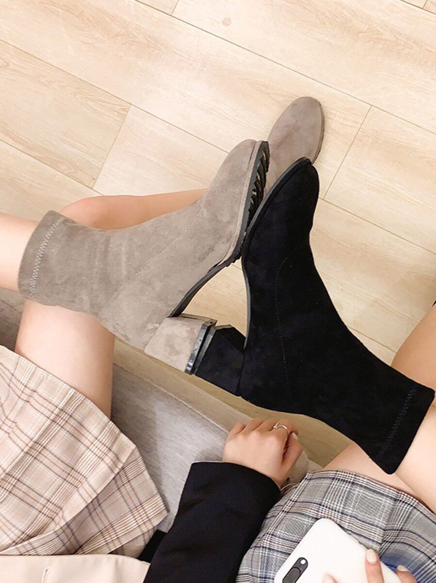 Boots women's short boots autumn and winter suede middle heel thick heel skinny boots socks boots 2022 new velvet elastic thin