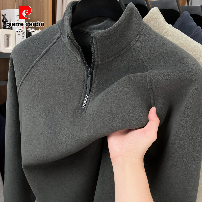 Pierre Cardin Long-Sleeved Men's Sweatshirt with Fleece Lining, Thickened Half-High Collar, Zipper, Autumn and Winter 2026 New Model, Middle-Aged Men's Top Pierre Cardin Long-Sleeved Men's Sweatshirt with Fleece Lining, Thickened Half-High Collar, Zipper, Autumn and Winter 2026 New Model, Middle-Aged Men's Top