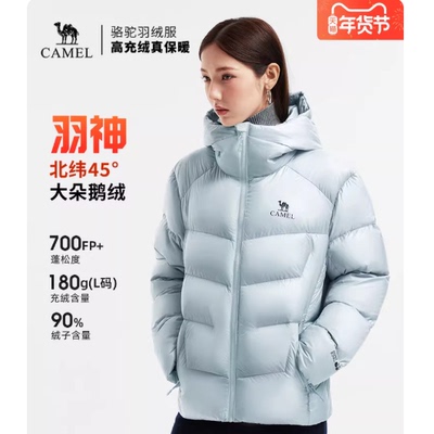 骆驼羽神鹅绒羽绒服蓝色面包服