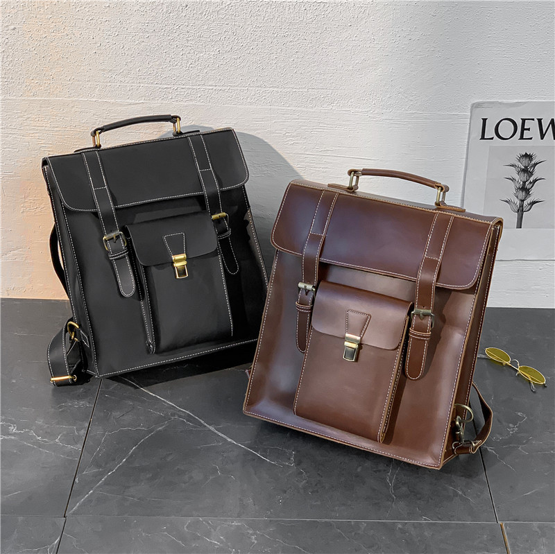 Hong Kong genuine leather 2020 new retro single-shoulder dual-purpose backpack backpack shoulder bag one-shoulder Messenger bag men's schoolbag