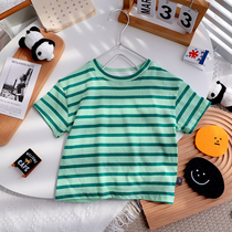 Baby striped short sleeve T-shirt Summer slim fit for men and women Summer clothing Compassionate Child Han Edition Summer Loaded Half Sleeve Blouse