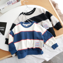 Childrens clothing Children foreign air striped sweatshirt spring autumn male and female baby Han version of autumn clothes jacket headcoat jacket 2021 new