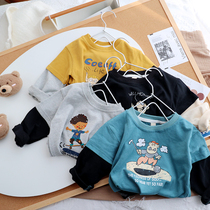 Baby Yangqi False Two Long sleeves T-shirt Childrens Ocean Gas Autumn Clothing Against Bottom Blouses Children Cartoon Compassion 2021 New