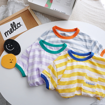 Baby mask T-shirt Summer thin male and female striped foreign air blouse baby summer clothing 1-3-year-old childrens clothing