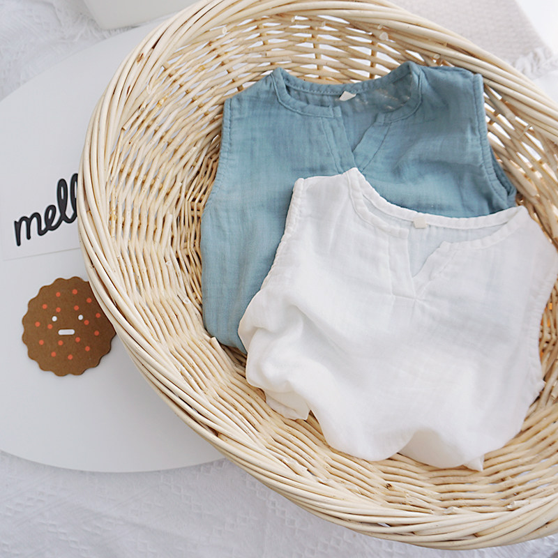 Soft and soft double yarn cotton boy vest Summer thin male and female baby day family sleeveless T-shirt child summer dress