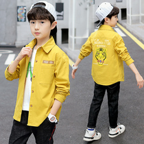 Boys shirt long sleeve cotton Korean trend handsome 2021 Spring and Autumn New coat big childrens shirt coat