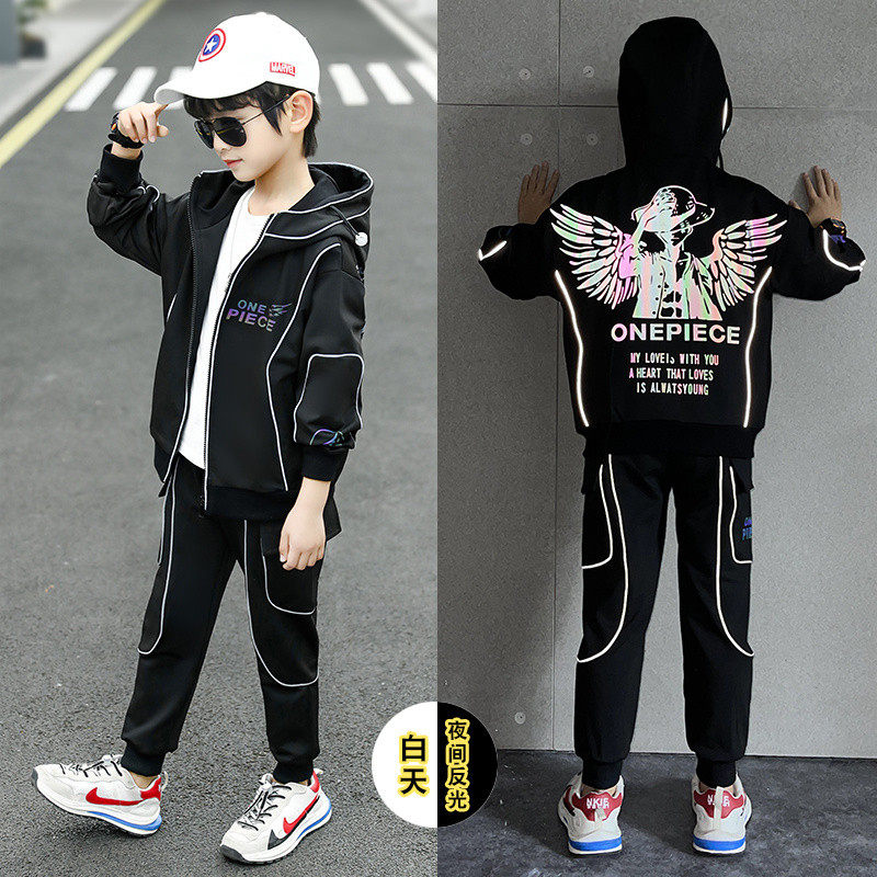 Boys' spring suits new 2021 children's net red sports two-piece suits in the big children's clothing fried street trendy cool spring and autumn models