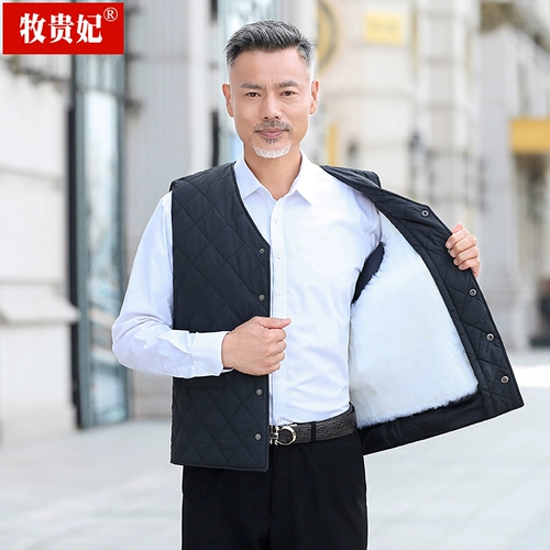 Зимний шерстяной удерживающий тепло жилет, для среднего возраста, увеличенная толщина