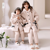 Childrens pajamas winter plush thickened three-layer cotton sandwich girls parent-child mother-daughter set girls winter homewear