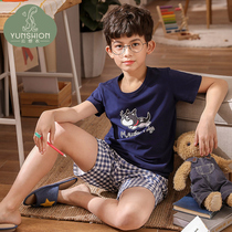  Boys  pajamas thin summer short-sleeved mens big childrens home clothes Summer boys cotton big childrens summer childrens pajamas men