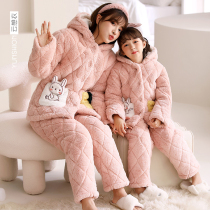 Girls pajamas Winter coral fleece three-layered padded thickened childrens girls mid-to-child flannel princess set