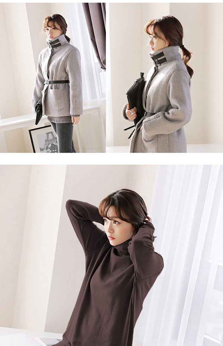 Chất liệu cotton dày màu cổ cao chạm đáy áo mùa thu đông dài phần áo thun nữ dài tay rộng mỏng mỏng kích thước hoang dã áo thun tay lỡ