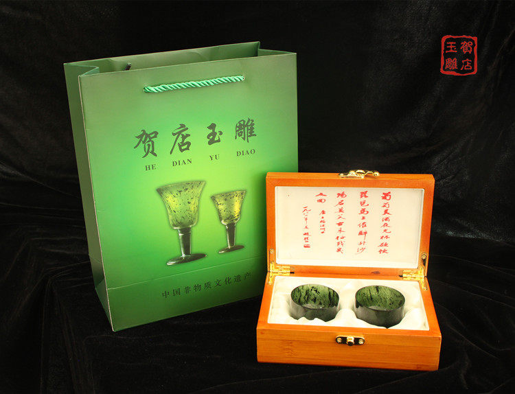 Jiuquan luminous cup jade tea cup wine cup Qilian jade luminous cup Wushan mandarin duck jade tea set Hedian jade carving