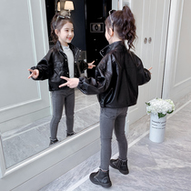  Girls  autumn childrens western style short leather jacket 2021 spring and autumn new Korean version of the childrens fashionable jacket