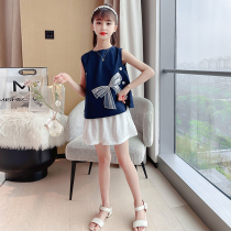 Girl Clothing Summer Nets Red Fried Street Shorts Suit 2022 Summer Dress New Hanfan CUHK Child Foreign Air Girl Clothes