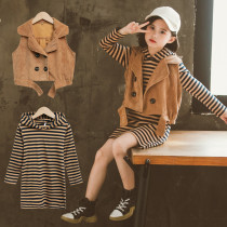  5 Girls  autumn waistcoat sweater suit skirt 2021 new 6 middle children 7 little girls western style 8 clothes 10-year-old tide