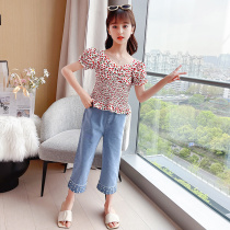 Girls clothes Summer small fragrant wind suit 2022 new Han Fan CUHK Scout girl Summer dress girl Two sets in summer