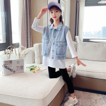 Girls autumn childrens vest 2021 spring and autumn childrens waistcoat shoulder foreign style little girl thin vest coat