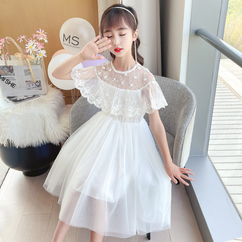 Girl Clothes Summer Children White Lace Dress 2022 New CUHK Child Girl Summer Super Fairy Dresses