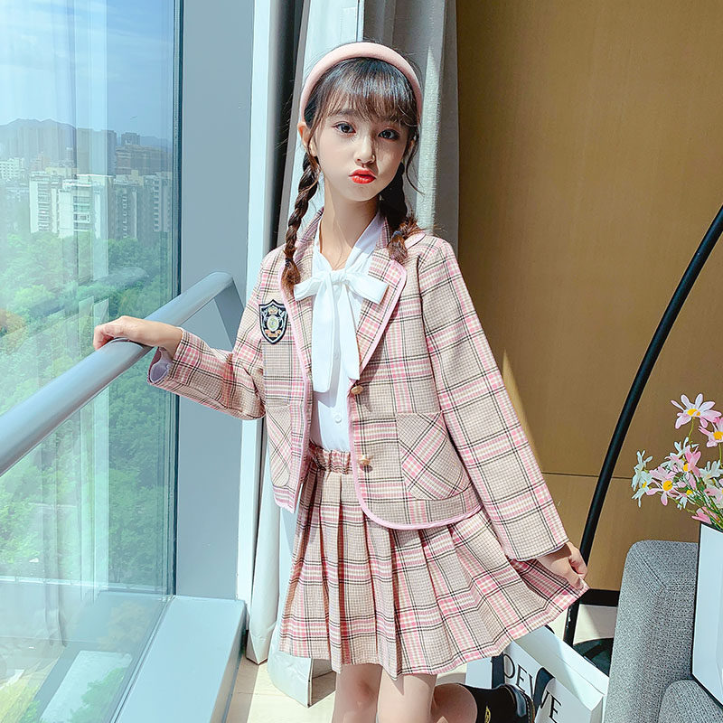 Tide brand girls' clothing autumn clothing children's suit three-piece suit skirt 2022 autumn new middle-aged children's western style clothes