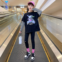 Womens clothing autumn childrens fashionable long sleeve T-shirt 2021 spring and autumn clothing new Korean version of the Chinese childrens foreign style tide clothes