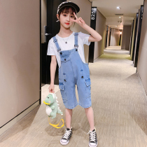 Girl Clothes Summer Ocean Gas Trendy Denim Back Belt Pants Suit 2022 New CUHK Youngfashion Fashion Two Sets Eben
