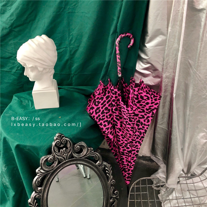 Korean Chic Retro Leopard Print Long-Handled Umbrella, Wind-Resistant, Automatic, Rain or Shine Protection, Uv Protection, Sexy Little Wild Cat Goddess Umbrella