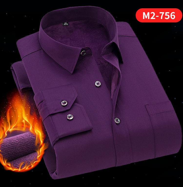 Áo sơ mi nam mùa đông ấm áp cho nam dài tay cộng với nhung dày tinh khiết Màu đen lưới siêu co giãn Áo thun cotton trẻ trung áo sơ mi loang màu