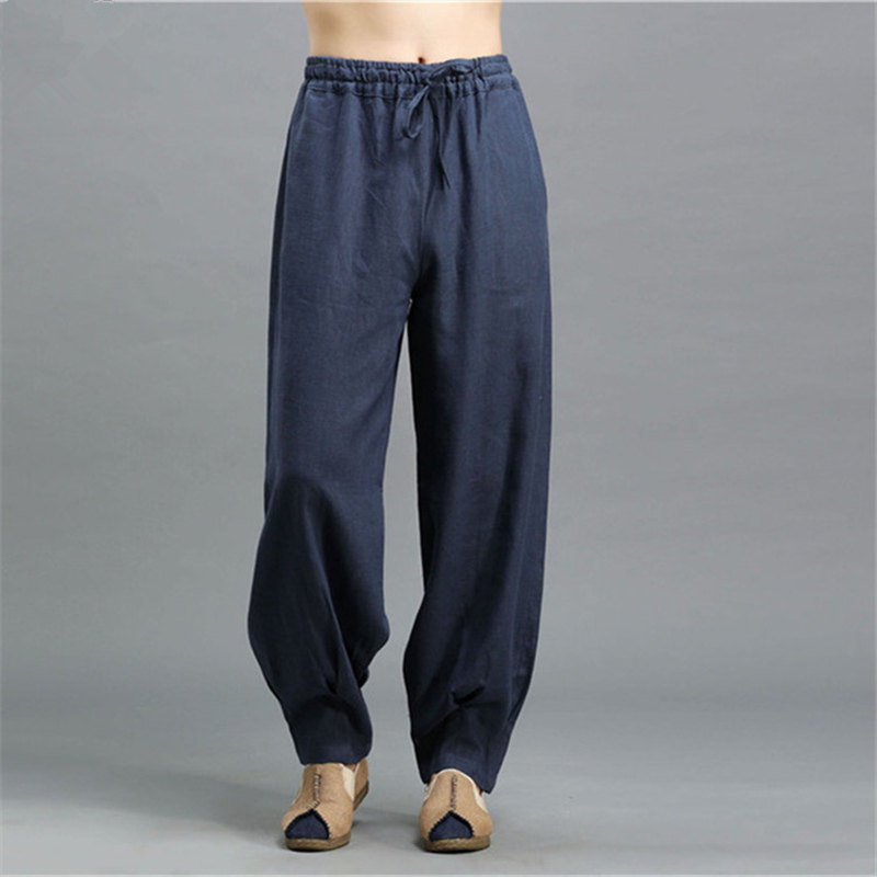 Retro Wind Men's Clothing Linen Easy China Wind Cotton Linen Casual Men Great Size Pants Spring Autumn Season New Light Cage Pants