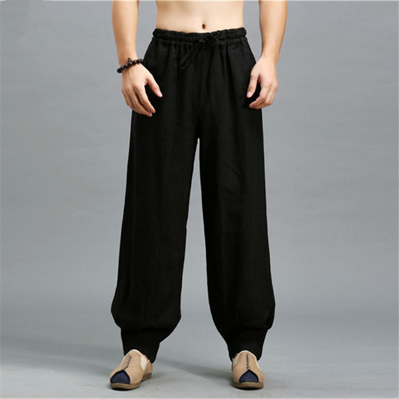 Spring and autumn Chinese style cotton linen casual linen men's loose large size retro art original lantern long pants Zen
