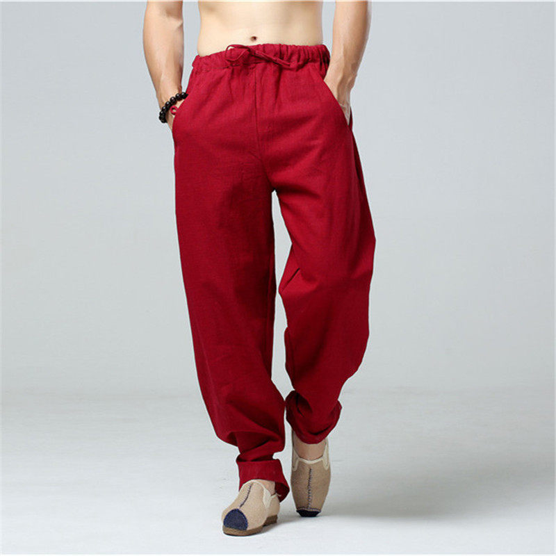 Spring Summer Retro China Wind Traditional Men's Clothing Men Cotton Hemp Casual Pedicure Kungfu Long Pants Costume Zen