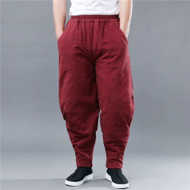 Winter new cotton pants cotton linen loose padded thickened men's warm casual pants vintage literary style couple trousers