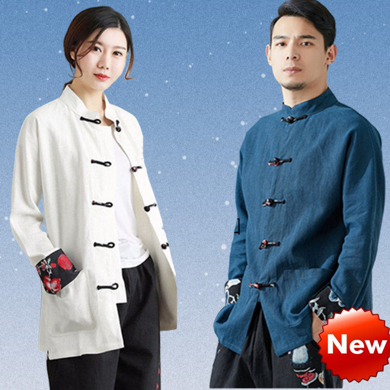 National Wind Down Costume Retro Pan Button Shirt Lover Dress Spring Summer New Casual Long Sleeve Cotton Linen Shirt for men and women