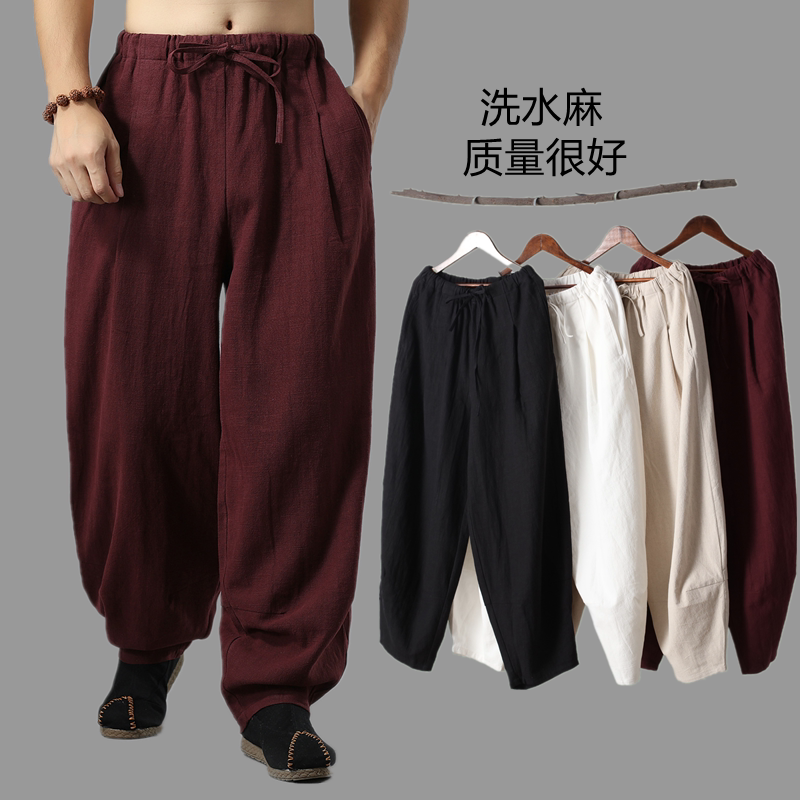 Loose bloomers summer and autumn new cotton and linen men's casual Chinese style linen lay clothes Zen long pants