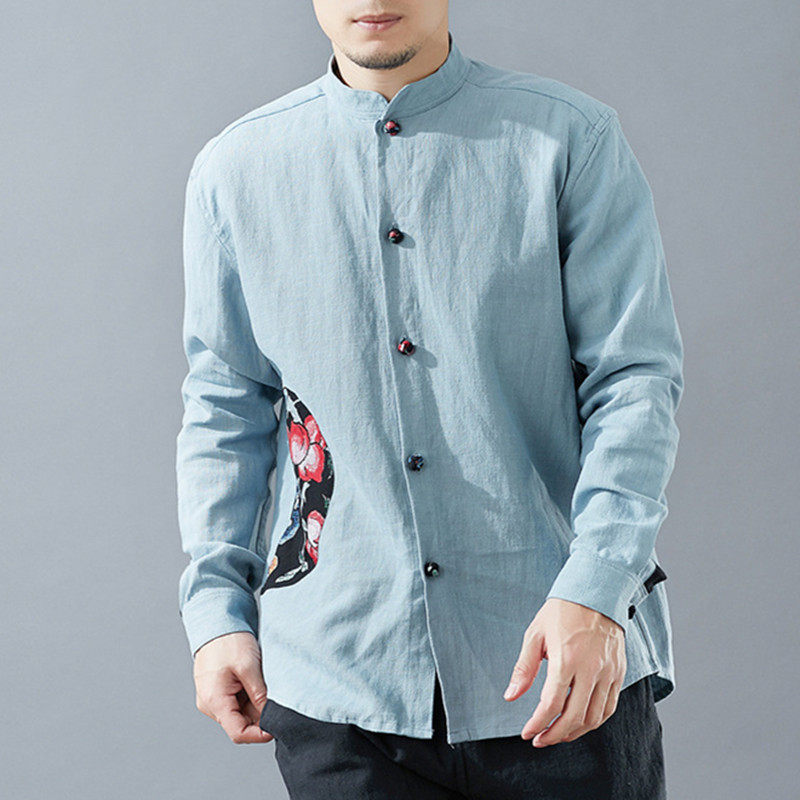 Shirt For Men Long Sleeves 2022 Spring Summer China Wind Men's Clothing Casual Blouse Subcotton Linen Small Upright Collar Long Sleeve Shirt