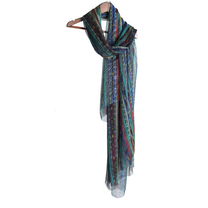 Spring Autumn Winter New Striped Scarf Retro China Wind Colored Silk Scarves Printed Scarves for men and women 100 hitch