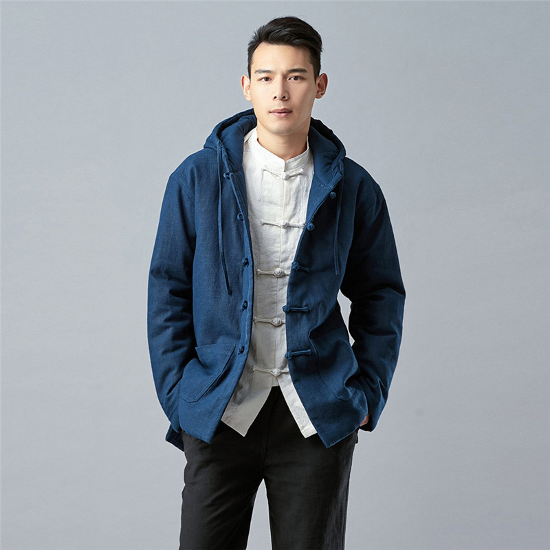 Chinese Wind Tang Dress Chinese Youth Cotton Clothing Male National Wind Retro Casual Large Size Cotton Padded Jacket Chinese Style Lian Hat Windsuit Autumn Winter